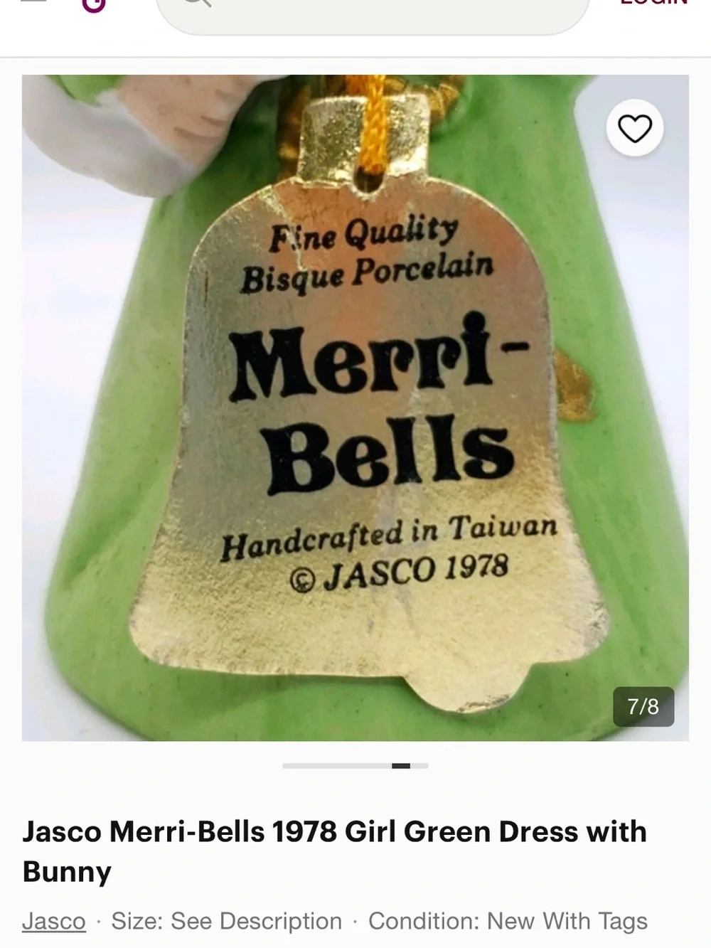 JASCO Vintage 1978 Merri Bells - Green Girl Figurine Holiday Decor with Bunny
